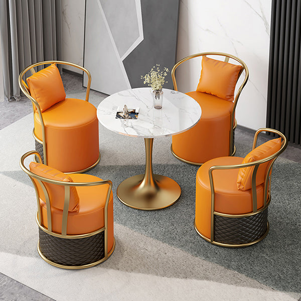 Juego de comedor glamoroso con sillas de cuero 1/4/5 piezas de mesa blanca brillante juego de mesa de comedor de piedra blanca