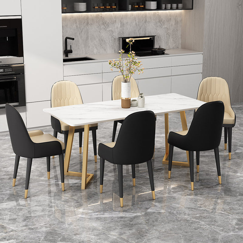 Glam Dining Table Set 1/2/7 Pcs Sintered Stone Dining Table and Upholstered Chairs 7 Pieces: White Table, 6 Chairs Clearhalo 'Dining Room Sets' 'Dining Tables & Seating' 'dining_room_set' 'furn' 'furn_dining_room_set' 'Furniture' 'Kitchen & Dining Furniture' 6369961