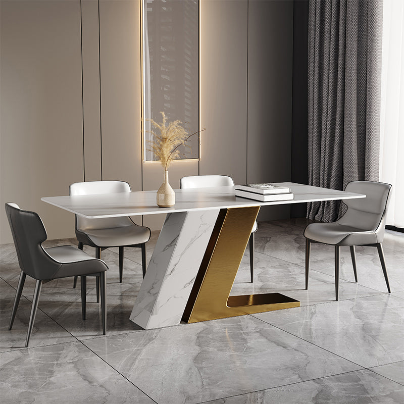 Sintered Stone Dining Set 1/4/5/7 Pcs White Rectangle Dining Table and Armless Chairs Clearhalo 'Dining Room Sets' 'Dining Tables & Seating' 'dining_room_set' 'furn' 'furn_dining_room_set' 'Furniture' 'Kitchen & Dining Furniture' 6370026