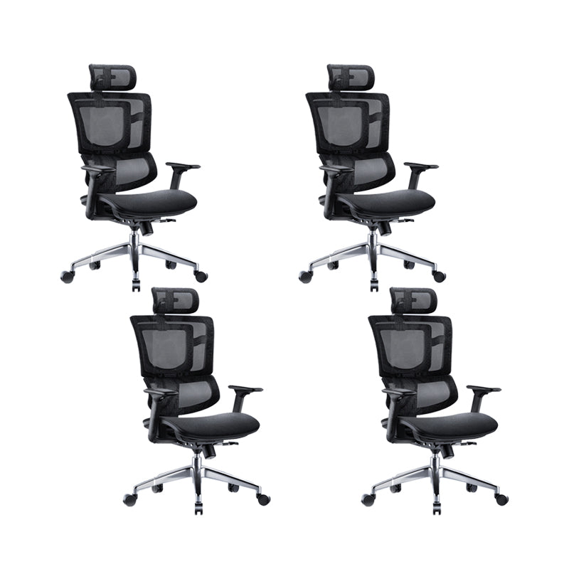 Modern Desk Chair Mesh Office Chair Adjustable Chair with Wheels Black 4 Piece Set Clearhalo 'furn' 'furn_office_chair' 'Furniture' 'Office Chairs' 'Office Furniture' 'office_chair' 6370181