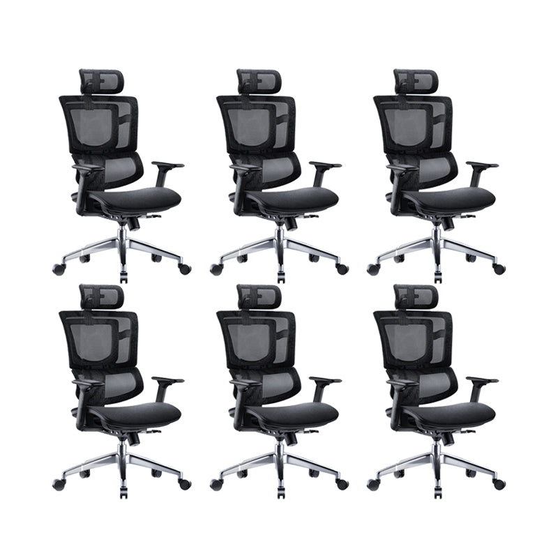 Modern Desk Chair Mesh Office Chair Adjustable Chair with Wheels Black 6 Piece Set Clearhalo 'furn' 'furn_office_chair' 'Furniture' 'Office Chairs' 'Office Furniture' 'office_chair' 6370183