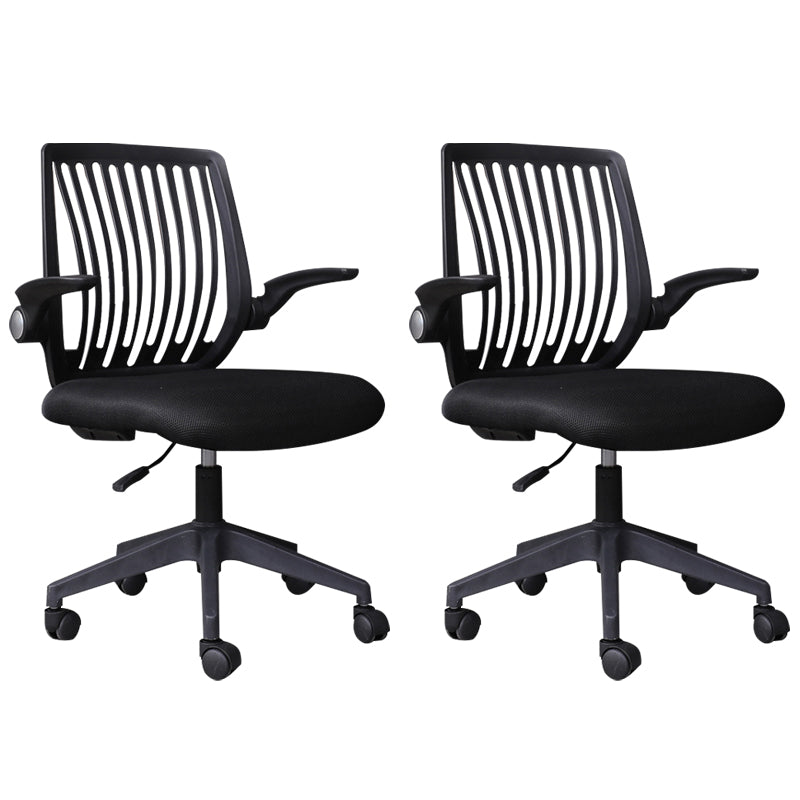 Modern Desk Chair Nylon Computer Chair Mid-Back Chair with Wheels Black 2 Piece Set Clearhalo 'furn' 'furn_office_chair' 'Furniture' 'Office Chairs' 'Office Furniture' 'office_chair' 6370231