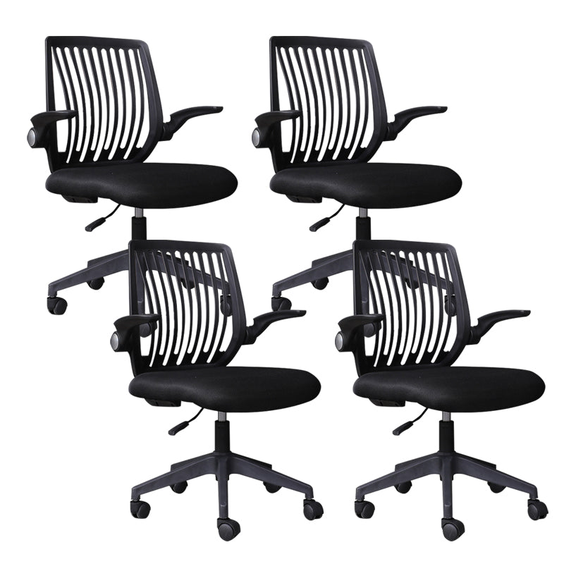 Modern Desk Chair Nylon Computer Chair Mid-Back Chair with Wheels Black 4 Piece Set Clearhalo 'furn' 'furn_office_chair' 'Furniture' 'Office Chairs' 'Office Furniture' 'office_chair' 6370232