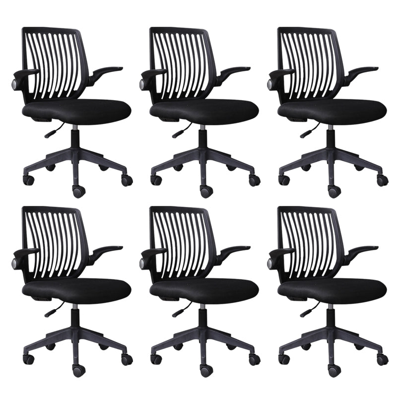 Modern Desk Chair Nylon Computer Chair Mid-Back Chair with Wheels Black 6 Piece Set Clearhalo 'furn' 'furn_office_chair' 'Furniture' 'Office Chairs' 'Office Furniture' 'office_chair' 6370234