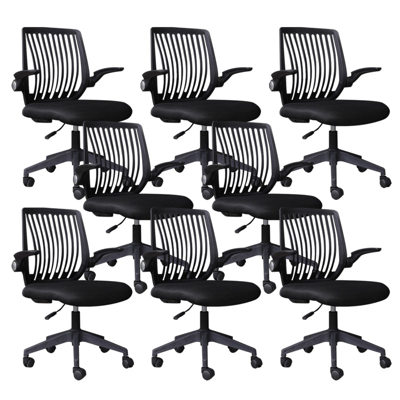 Modern Desk Chair Nylon Computer Chair Mid-Back Chair with Wheels Black 8 Piece Set Clearhalo 'furn' 'furn_office_chair' 'Furniture' 'Office Chairs' 'Office Furniture' 'office_chair' 6370236