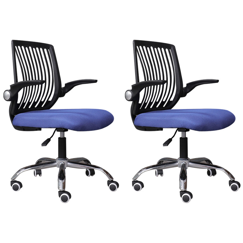 Modern Desk Chair Nylon Computer Chair Mid-Back Chair with Wheels Blue 2 Piece Set Clearhalo 'furn' 'furn_office_chair' 'Furniture' 'Office Chairs' 'Office Furniture' 'office_chair' 6370241
