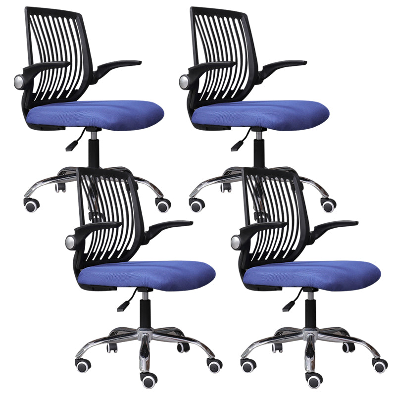 Modern Desk Chair Nylon Computer Chair Mid-Back Chair with Wheels Blue 4 Piece Set Clearhalo 'furn' 'furn_office_chair' 'Furniture' 'Office Chairs' 'Office Furniture' 'office_chair' 6370242