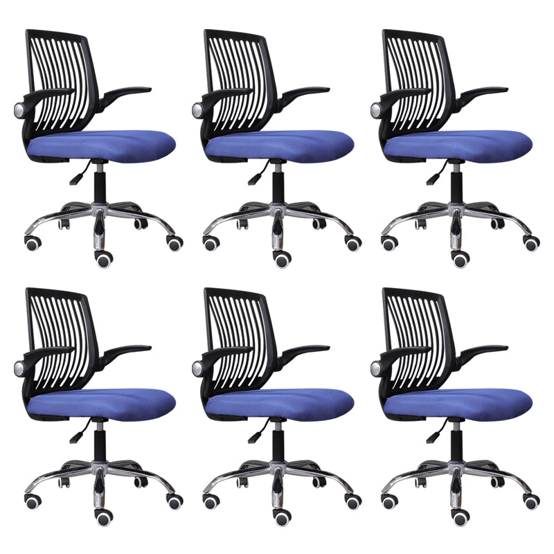 Modern Desk Chair Nylon Computer Chair Mid-Back Chair with Wheels Blue 6 Piece Set Clearhalo 'furn' 'furn_office_chair' 'Furniture' 'Office Chairs' 'Office Furniture' 'office_chair' 6370243
