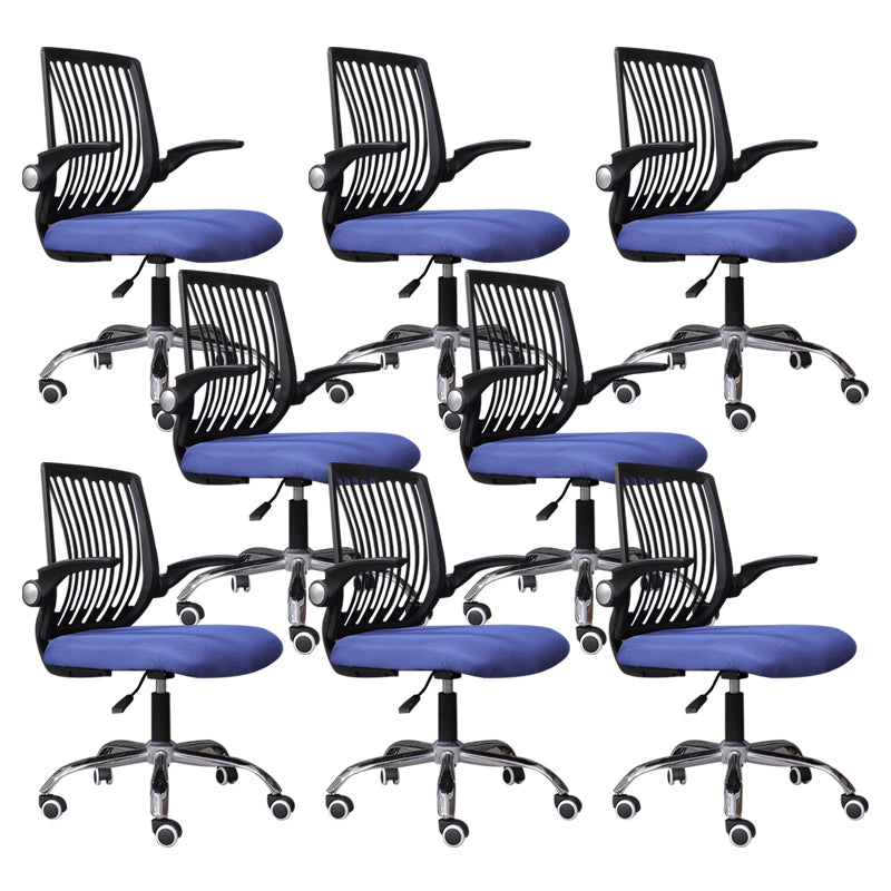 Modern Desk Chair Nylon Computer Chair Mid-Back Chair with Wheels Blue 8 Piece Set Clearhalo 'furn' 'furn_office_chair' 'Furniture' 'Office Chairs' 'Office Furniture' 'office_chair' 6370244