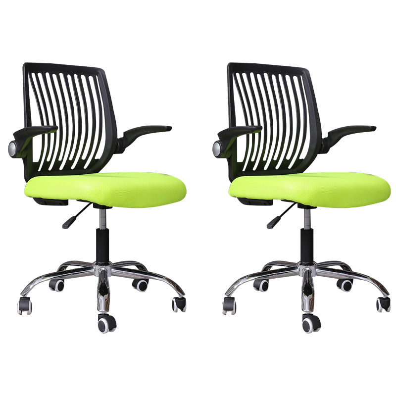 Modern Desk Chair Nylon Computer Chair Mid-Back Chair with Wheels Green 2 Piece Set Clearhalo 'furn' 'furn_office_chair' 'Furniture' 'Office Chairs' 'Office Furniture' 'office_chair' 6370246