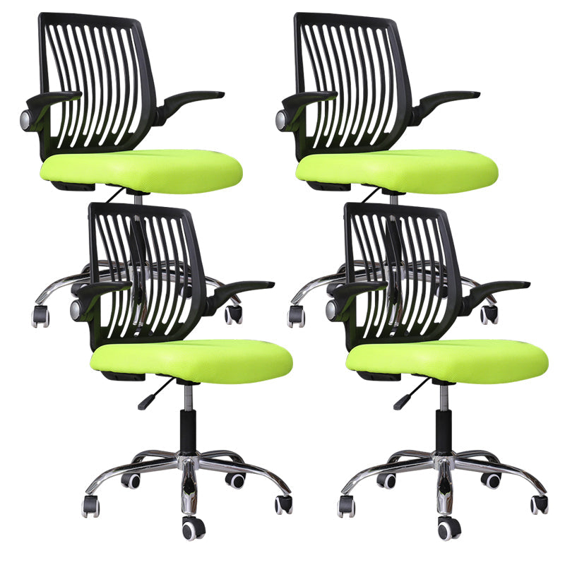 Modern Desk Chair Nylon Computer Chair Mid-Back Chair with Wheels Green 4 Piece Set Clearhalo 'furn' 'furn_office_chair' 'Furniture' 'Office Chairs' 'Office Furniture' 'office_chair' 6370247