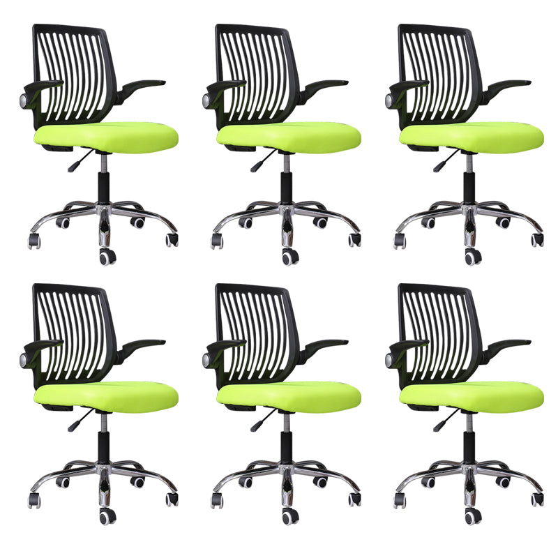Modern Desk Chair Nylon Computer Chair Mid-Back Chair with Wheels Green 6 Piece Set Clearhalo 'furn' 'furn_office_chair' 'Furniture' 'Office Chairs' 'Office Furniture' 'office_chair' 6370248