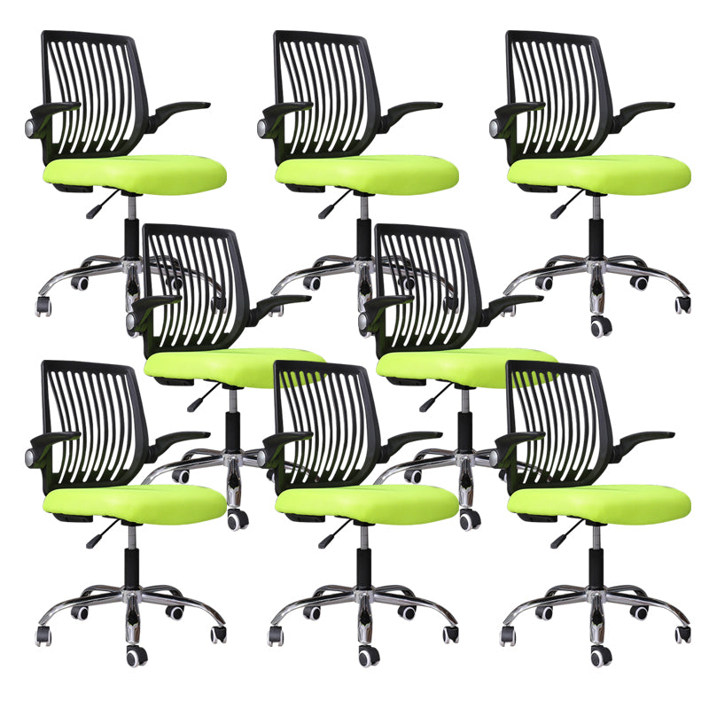 Modern Desk Chair Nylon Computer Chair Mid-Back Chair with Wheels Green 8 Piece Set Clearhalo 'furn' 'furn_office_chair' 'Furniture' 'Office Chairs' 'Office Furniture' 'office_chair' 6370249