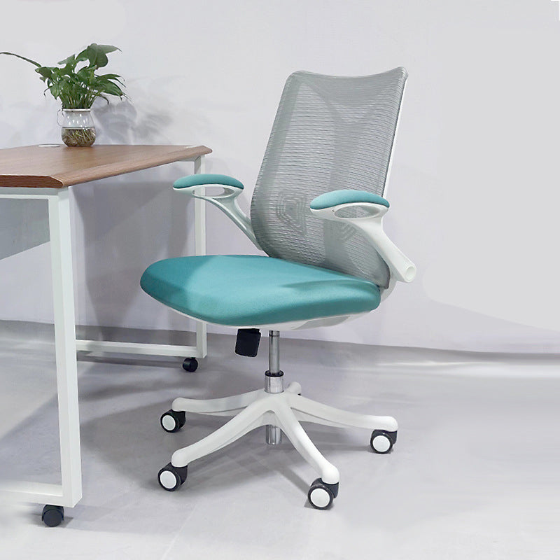 Contemporary Swivel Chair Flip-Up Armrest Mesh Mid-Back Office Chair Gray Blue 1 Piece Clearhalo 'furn' 'furn_office_chair' 'Furniture' 'Office Chairs' 'Office Furniture' 'office_chair' 6370251