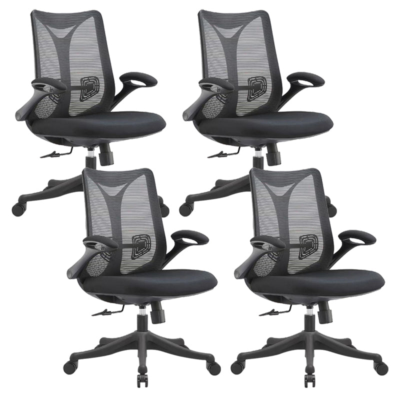 Contemporary Swivel Chair Flip-Up Armrest Mesh Mid-Back Office Chair Black 4 Piece Set Clearhalo 'furn' 'furn_office_chair' 'Furniture' 'Office Chairs' 'Office Furniture' 'office_chair' 6370255