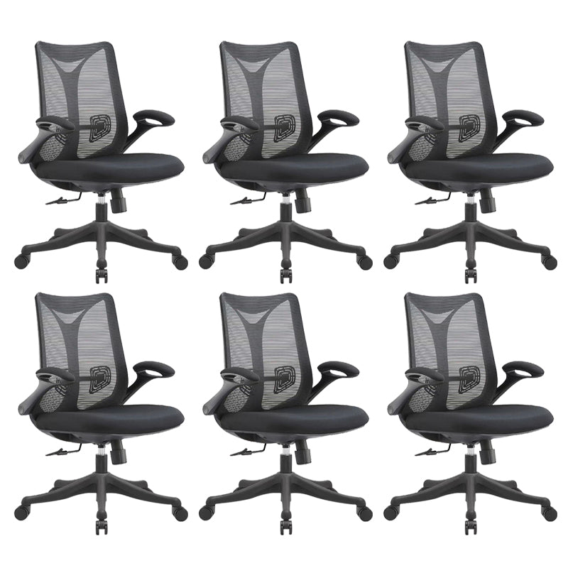 Contemporary Swivel Chair Flip-Up Armrest Mesh Mid-Back Office Chair Black 6 Piece Set Clearhalo 'furn' 'furn_office_chair' 'Furniture' 'Office Chairs' 'Office Furniture' 'office_chair' 6370257