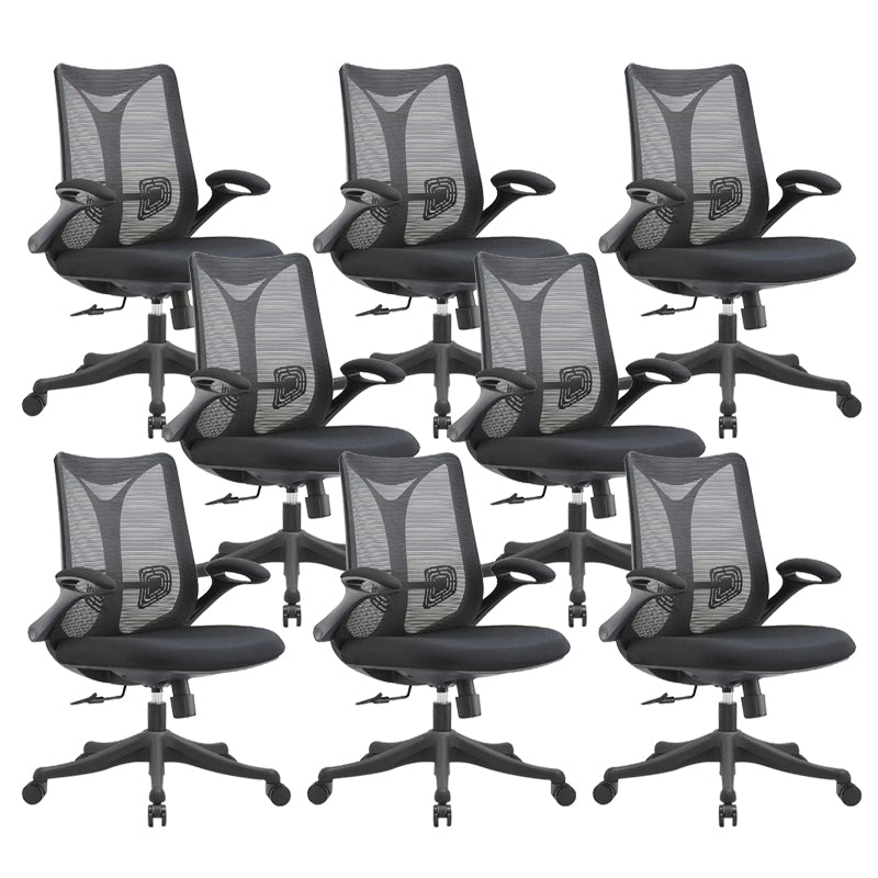 Contemporary Swivel Chair Flip-Up Armrest Mesh Mid-Back Office Chair Black 8 Piece Set Clearhalo 'furn' 'furn_office_chair' 'Furniture' 'Office Chairs' 'Office Furniture' 'office_chair' 6370260