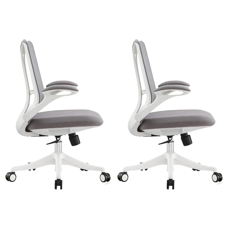Contemporary Swivel Chair Flip-Up Armrest Mesh Mid-Back Office Chair Grey 2 Piece Set Clearhalo 'furn' 'furn_office_chair' 'Furniture' 'Office Chairs' 'Office Furniture' 'office_chair' 6370263