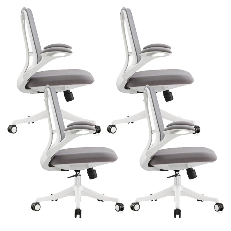 Contemporary Swivel Chair Flip-Up Armrest Mesh Mid-Back Office Chair Grey 4 Piece Set Clearhalo 'furn' 'furn_office_chair' 'Furniture' 'Office Chairs' 'Office Furniture' 'office_chair' 6370266