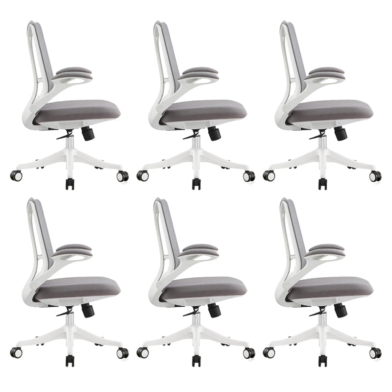 Contemporary Swivel Chair Flip-Up Armrest Mesh Mid-Back Office Chair Grey 6 Piece Set Clearhalo 'furn' 'furn_office_chair' 'Furniture' 'Office Chairs' 'Office Furniture' 'office_chair' 6370267