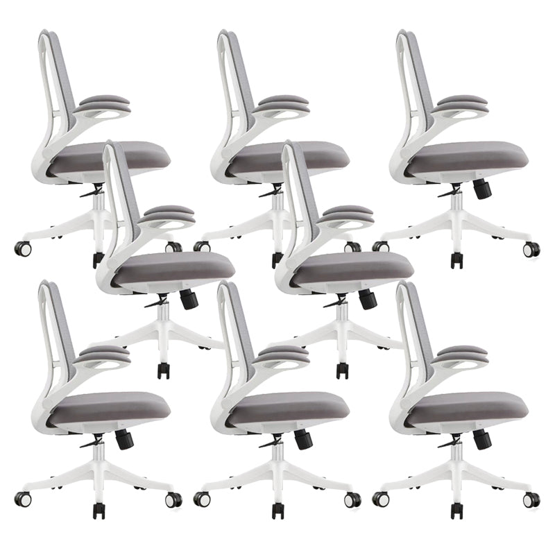 Contemporary Swivel Chair Flip-Up Armrest Mesh Mid-Back Office Chair Grey 8 Piece Set Clearhalo 'furn' 'furn_office_chair' 'Furniture' 'Office Chairs' 'Office Furniture' 'office_chair' 6370268