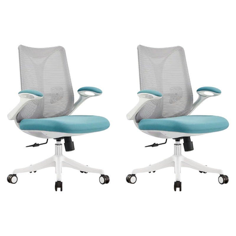 Contemporary Swivel Chair Flip-Up Armrest Mesh Mid-Back Office Chair Gray Blue 2 Piece Set Clearhalo 'furn' 'furn_office_chair' 'Furniture' 'Office Chairs' 'Office Furniture' 'office_chair' 6370269