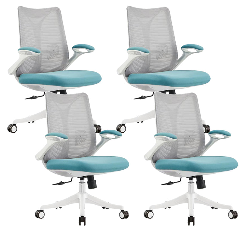 Contemporary Swivel Chair Flip-Up Armrest Mesh Mid-Back Office Chair Gray Blue 4 Piece Set Clearhalo 'furn' 'furn_office_chair' 'Furniture' 'Office Chairs' 'Office Furniture' 'office_chair' 6370270