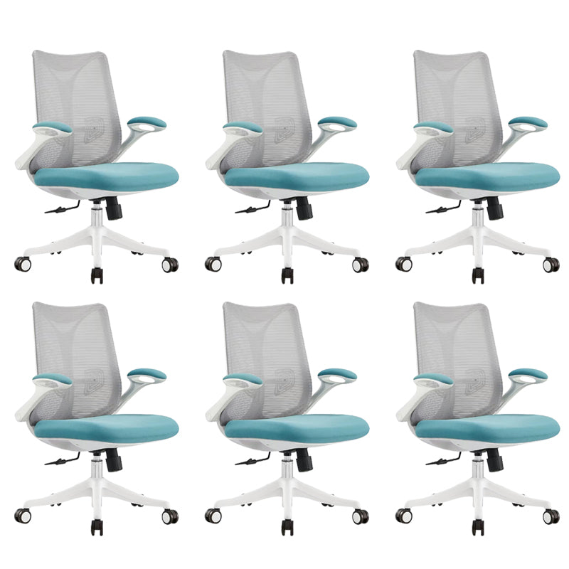 Contemporary Swivel Chair Flip-Up Armrest Mesh Mid-Back Office Chair Gray Blue 6 Piece Set Clearhalo 'furn' 'furn_office_chair' 'Furniture' 'Office Chairs' 'Office Furniture' 'office_chair' 6370271