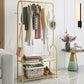 Contemporary Metal Coat Hanger Free Standing Coat Rack with Shelves Shelving 39"L x 15"W x 63"H Gold Clearhalo 'Entry & Mudroom Furniture' 'furn' 'furn_hall_tree_coat_racks' 'Furniture' 'Hall Trees & Coat Racks' 'hall_tree_coat_racks' 6370490
