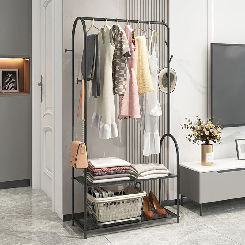 Contemporary Metal Coat Hanger Free Standing Coat Rack with Shelves Shelving Black Clearhalo 'Entry & Mudroom Furniture' 'furn' 'furn_hall_tree_coat_racks' 'Furniture' 'Hall Trees & Coat Racks' 'hall_tree_coat_racks' 6370491