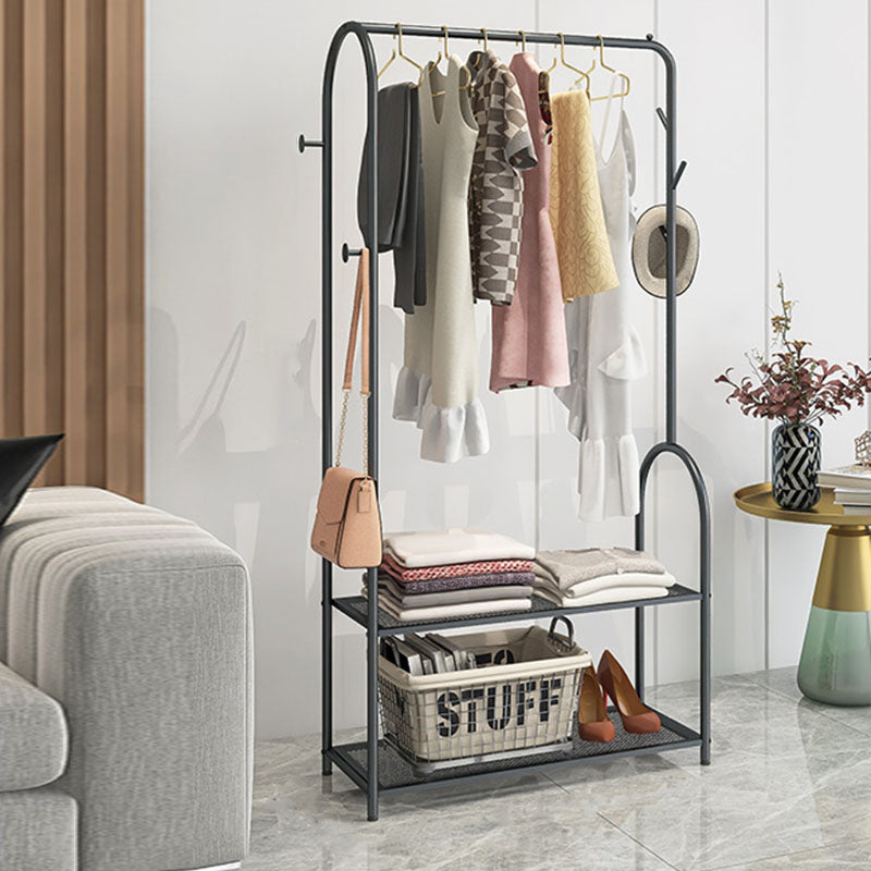 Contemporary Metal Coat Hanger Free Standing Coat Rack with Shelves Shelving 31.5"L x 15"W x 63"H Black Clearhalo 'Entry & Mudroom Furniture' 'furn' 'furn_hall_tree_coat_racks' 'Furniture' 'Hall Trees & Coat Racks' 'hall_tree_coat_racks' 6370492