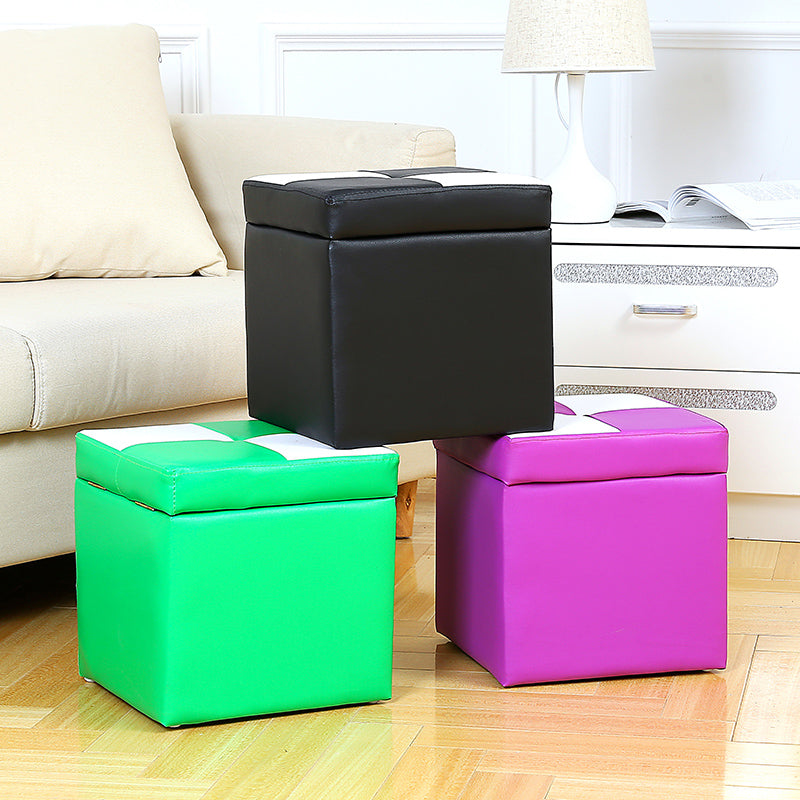 Modern Color Block Square Cube Water Resistant Storage Ottoman Clearhalo 'furn' 'furn_ottomans_poufs' 'Furniture' 'Living Room Furniture' 'Ottomans & Poufs' 'ottomans_poufs' 6370754