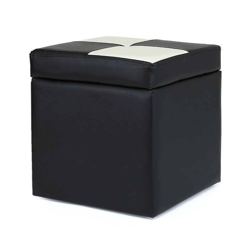 Modern Color Block Square Cube Water Resistant Storage Ottoman Black 1 Piece Clearhalo 'furn' 'furn_ottomans_poufs' 'Furniture' 'Living Room Furniture' 'Ottomans & Poufs' 'ottomans_poufs' 6370760