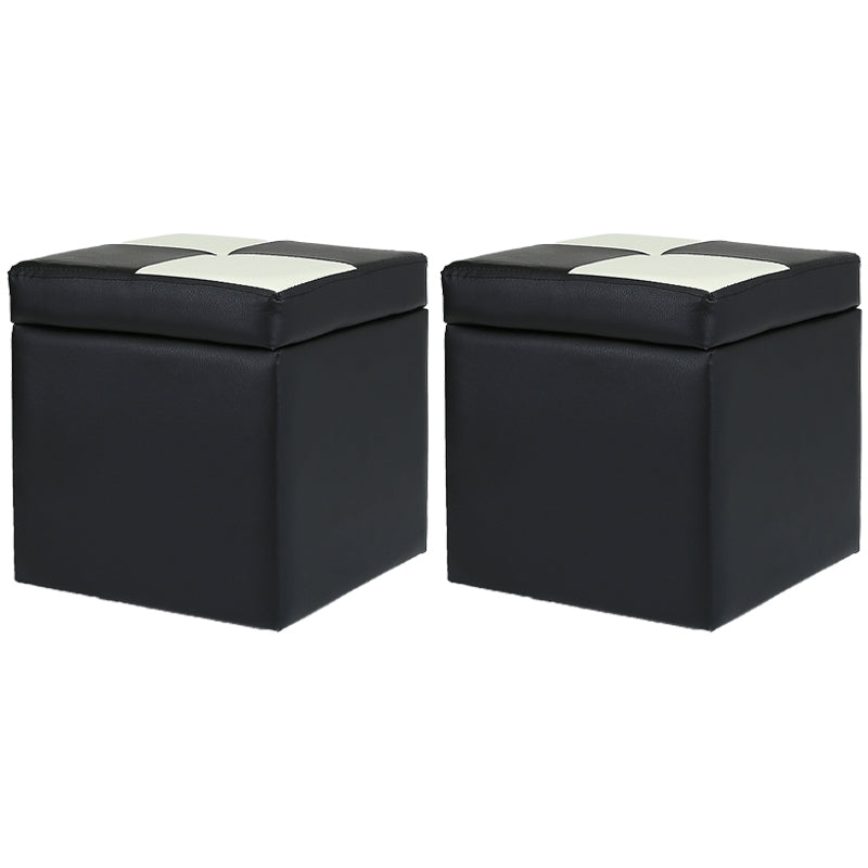 Modern Color Block Square Cube Water Resistant Storage Ottoman Black 2 Piece Set Clearhalo 'furn' 'furn_ottomans_poufs' 'Furniture' 'Living Room Furniture' 'Ottomans & Poufs' 'ottomans_poufs' 6370762