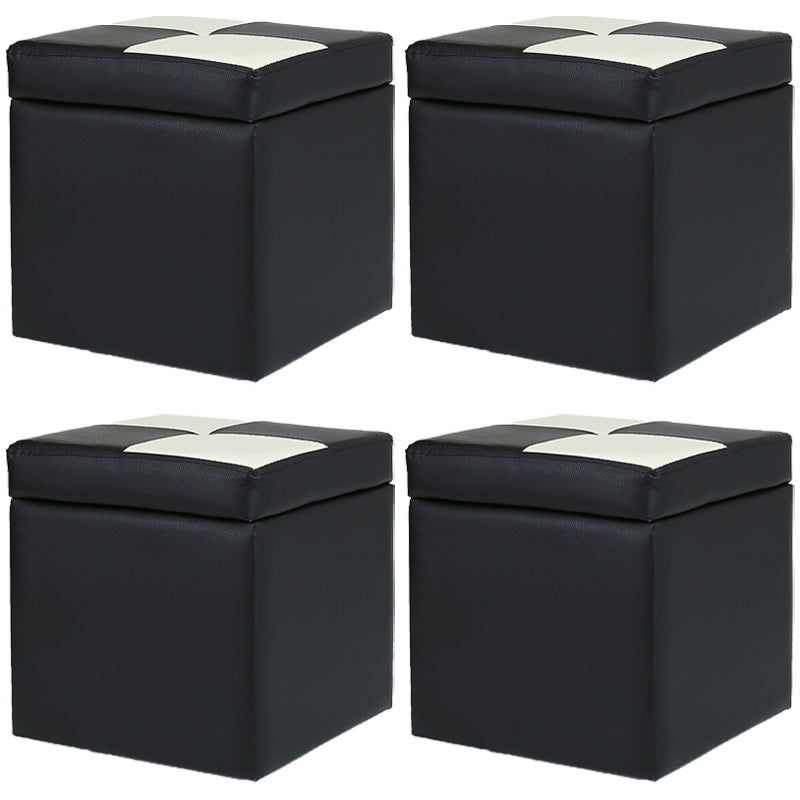 Modern Color Block Square Cube Water Resistant Storage Ottoman Black 4 Piece Set Clearhalo 'furn' 'furn_ottomans_poufs' 'Furniture' 'Living Room Furniture' 'Ottomans & Poufs' 'ottomans_poufs' 6370765