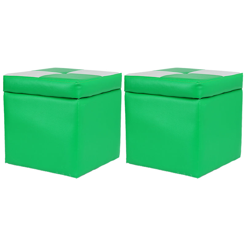 Modern Color Block Square Cube Water Resistant Storage Ottoman Green 2 Piece Set Clearhalo 'furn' 'furn_ottomans_poufs' 'Furniture' 'Living Room Furniture' 'Ottomans & Poufs' 'ottomans_poufs' 6370778
