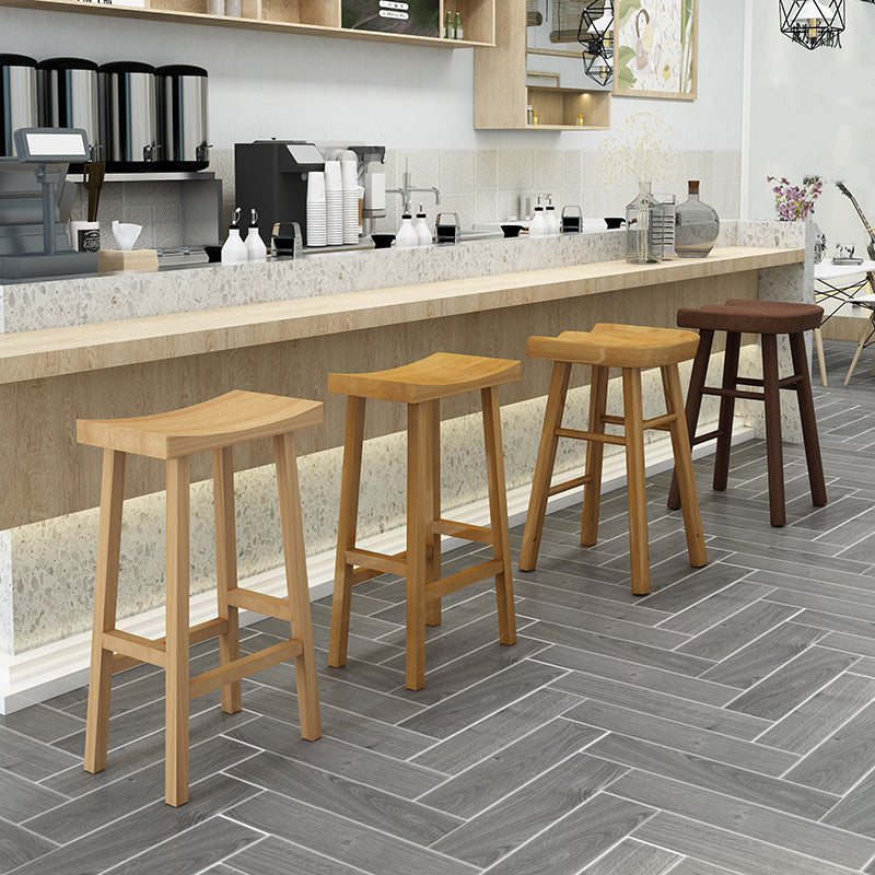 Industrial Backless Solid Wood Counter Stool Wooden Armless High Chair with 4 Legs