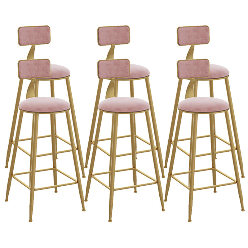 Glam Style Counter Stool Upholstered Low Back Bar Stool with Gold Frame Pink 6 Piece Set Clearhalo 'Bar Furniture' 'Bar Stools' 'bar_stools' 'furn' 'furn_bar_stools' 'Furniture' 'Kitchen & Dining Furniture' 6371194