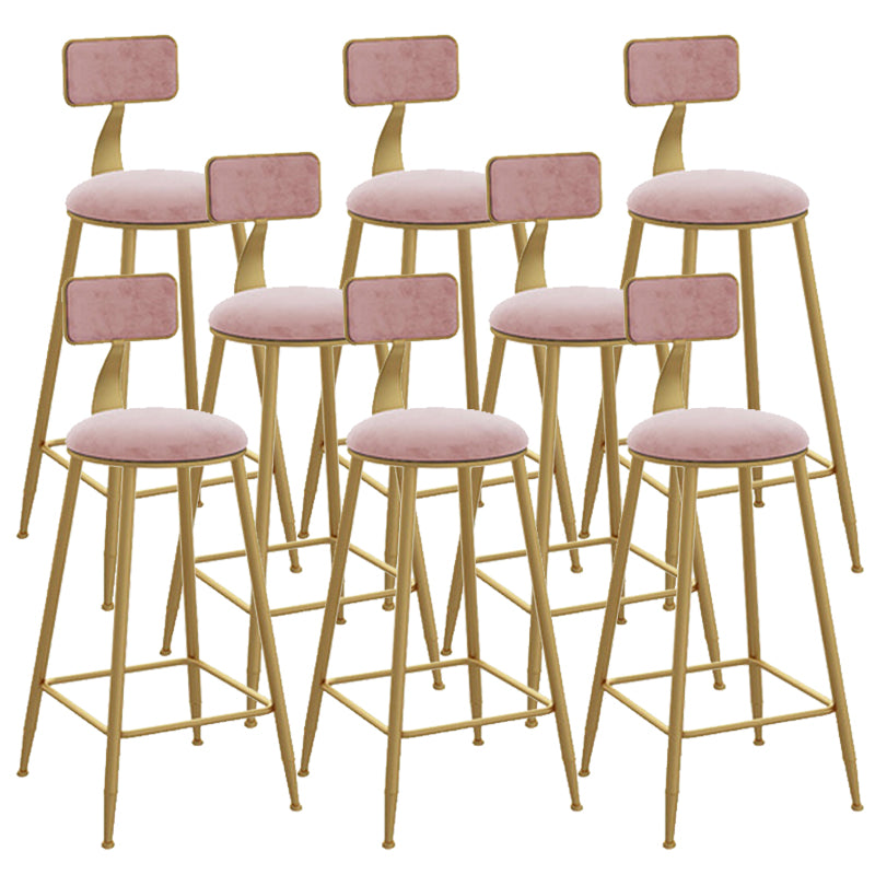 Glam Style Counter Stool Upholstered Low Back Bar Stool with Gold Frame Pink 8 Piece Set Clearhalo 'Bar Furniture' 'Bar Stools' 'bar_stools' 'furn' 'furn_bar_stools' 'Furniture' 'Kitchen & Dining Furniture' 6371195