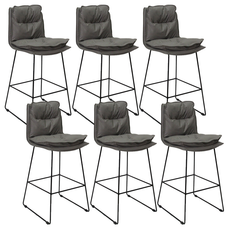 Modern Faux Leather Counter Stool Bar-height Bar Stool with Black Frame Grey 6 Piece Set Clearhalo 'Bar Furniture' 'Bar Stools' 'bar_stools' 'furn' 'furn_bar_stools' 'Furniture' 'Kitchen & Dining Furniture' 6371304