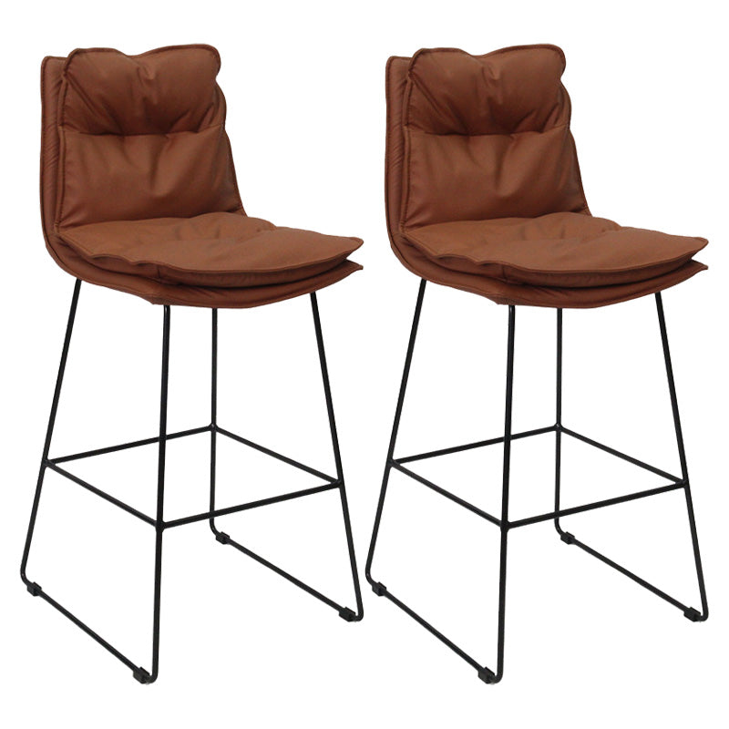 Modern Faux Leather Counter Stool Bar-height Bar Stool with Black Frame Brown 2 Piece Set Clearhalo 'Bar Furniture' 'Bar Stools' 'bar_stools' 'furn' 'furn_bar_stools' 'Furniture' 'Kitchen & Dining Furniture' 6371328
