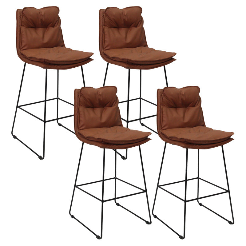Modern Faux Leather Counter Stool Bar-height Bar Stool with Black Frame Brown 4 Piece Set Clearhalo 'Bar Furniture' 'Bar Stools' 'bar_stools' 'furn' 'furn_bar_stools' 'Furniture' 'Kitchen & Dining Furniture' 6371329