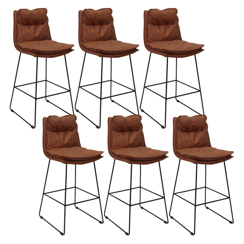 Modern Faux Leather Counter Stool Bar-height Bar Stool with Black Frame Brown 6 Piece Set Clearhalo 'Bar Furniture' 'Bar Stools' 'bar_stools' 'furn' 'furn_bar_stools' 'Furniture' 'Kitchen & Dining Furniture' 6371330