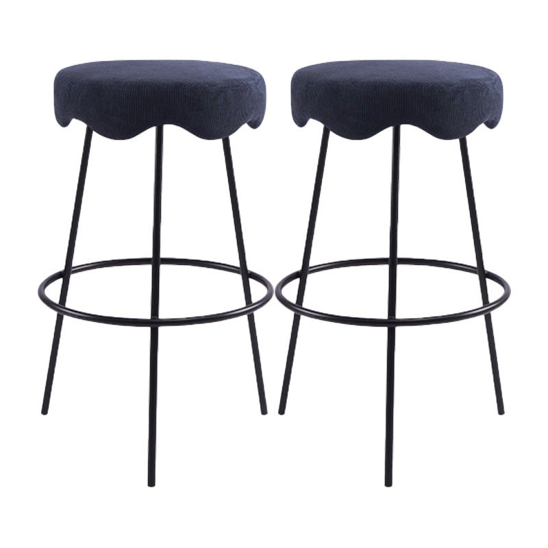 Contemporary Style Counter Stool Upholstered Bar-height Bar Stool with Metal Base Blue-Black 2 Piece Set Clearhalo 'Bar Furniture' 'Bar Stools' 'bar_stools' 'furn' 'furn_bar_stools' 'Furniture' 'Kitchen & Dining Furniture' 6371549