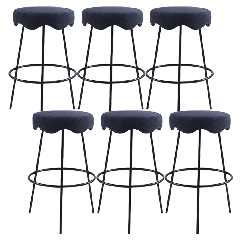 Contemporary Style Counter Stool Upholstered Bar-height Bar Stool with Metal Base Blue-Black 6 Piece Set Clearhalo 'Bar Furniture' 'Bar Stools' 'bar_stools' 'furn' 'furn_bar_stools' 'Furniture' 'Kitchen & Dining Furniture' 6371551