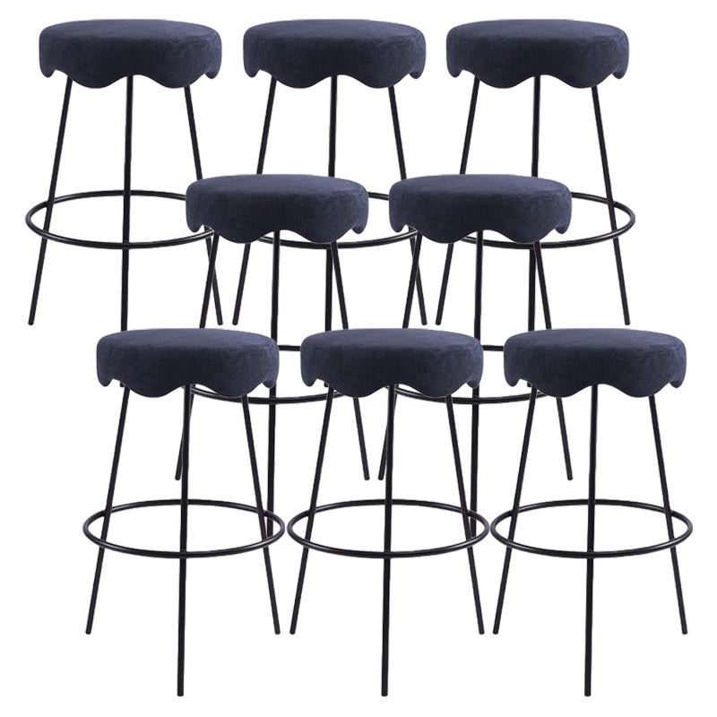 Contemporary Style Counter Stool Upholstered Bar-height Bar Stool with Metal Base Blue-Black 8 Piece Set Clearhalo 'Bar Furniture' 'Bar Stools' 'bar_stools' 'furn' 'furn_bar_stools' 'Furniture' 'Kitchen & Dining Furniture' 6371552