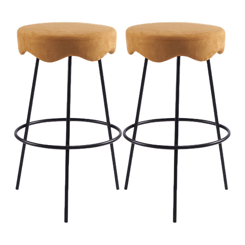 Contemporary Style Counter Stool Upholstered Bar-height Bar Stool with Metal Base Yellow Black 2 Piece Set Clearhalo 'Bar Furniture' 'Bar Stools' 'bar_stools' 'furn' 'furn_bar_stools' 'Furniture' 'Kitchen & Dining Furniture' 6371554