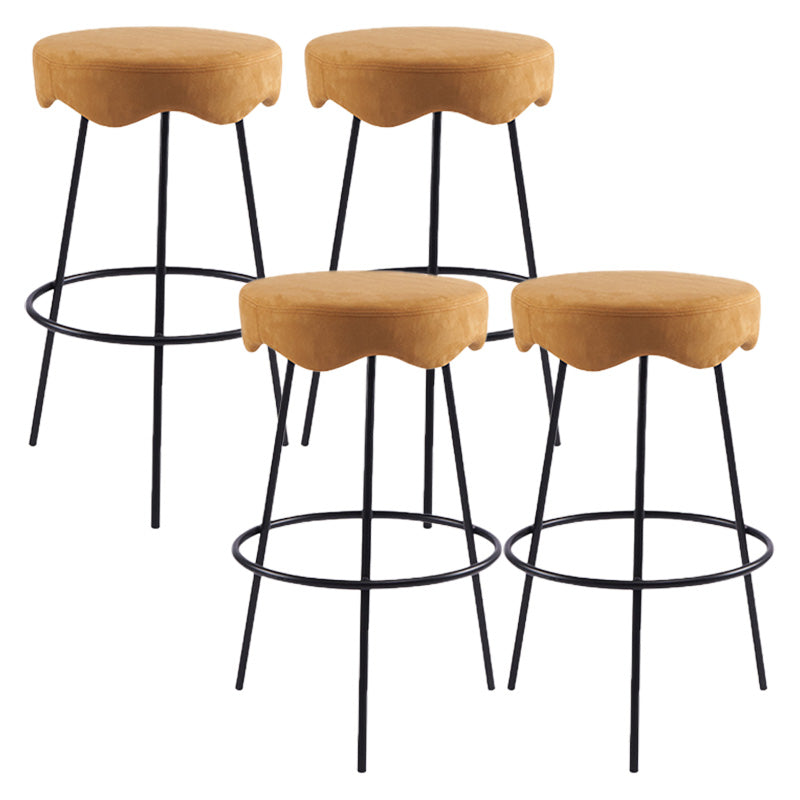 Contemporary Style Counter Stool Upholstered Bar-height Bar Stool with Metal Base Yellow Black 4 Piece Set Clearhalo 'Bar Furniture' 'Bar Stools' 'bar_stools' 'furn' 'furn_bar_stools' 'Furniture' 'Kitchen & Dining Furniture' 6371555