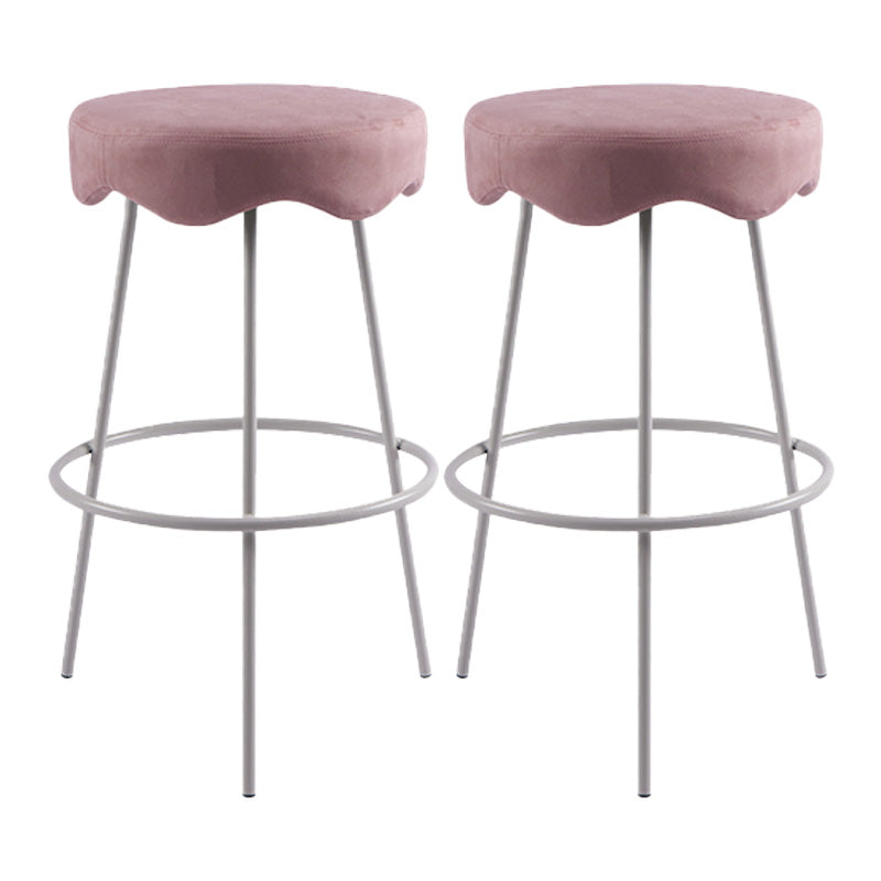 Contemporary Style Counter Stool Upholstered Bar-height Bar Stool with Metal Base White-Pink 2 Piece Set Clearhalo 'Bar Furniture' 'Bar Stools' 'bar_stools' 'furn' 'furn_bar_stools' 'Furniture' 'Kitchen & Dining Furniture' 6371584