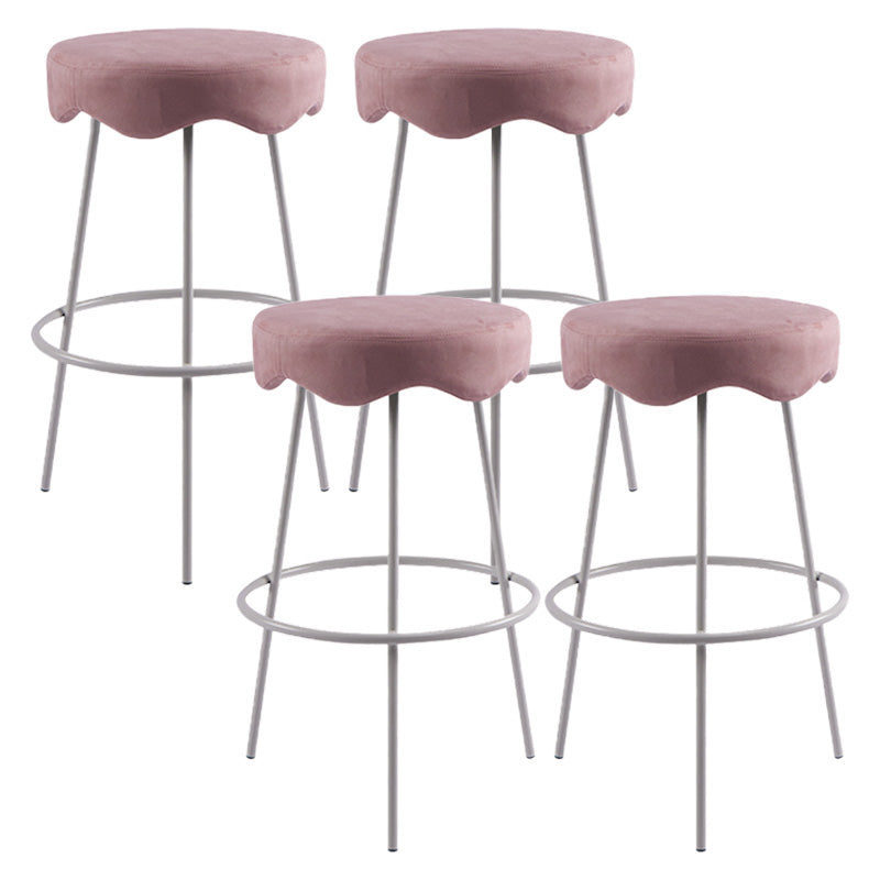 Contemporary Style Counter Stool Upholstered Bar-height Bar Stool with Metal Base White-Pink 4 Piece Set Clearhalo 'Bar Furniture' 'Bar Stools' 'bar_stools' 'furn' 'furn_bar_stools' 'Furniture' 'Kitchen & Dining Furniture' 6371585
